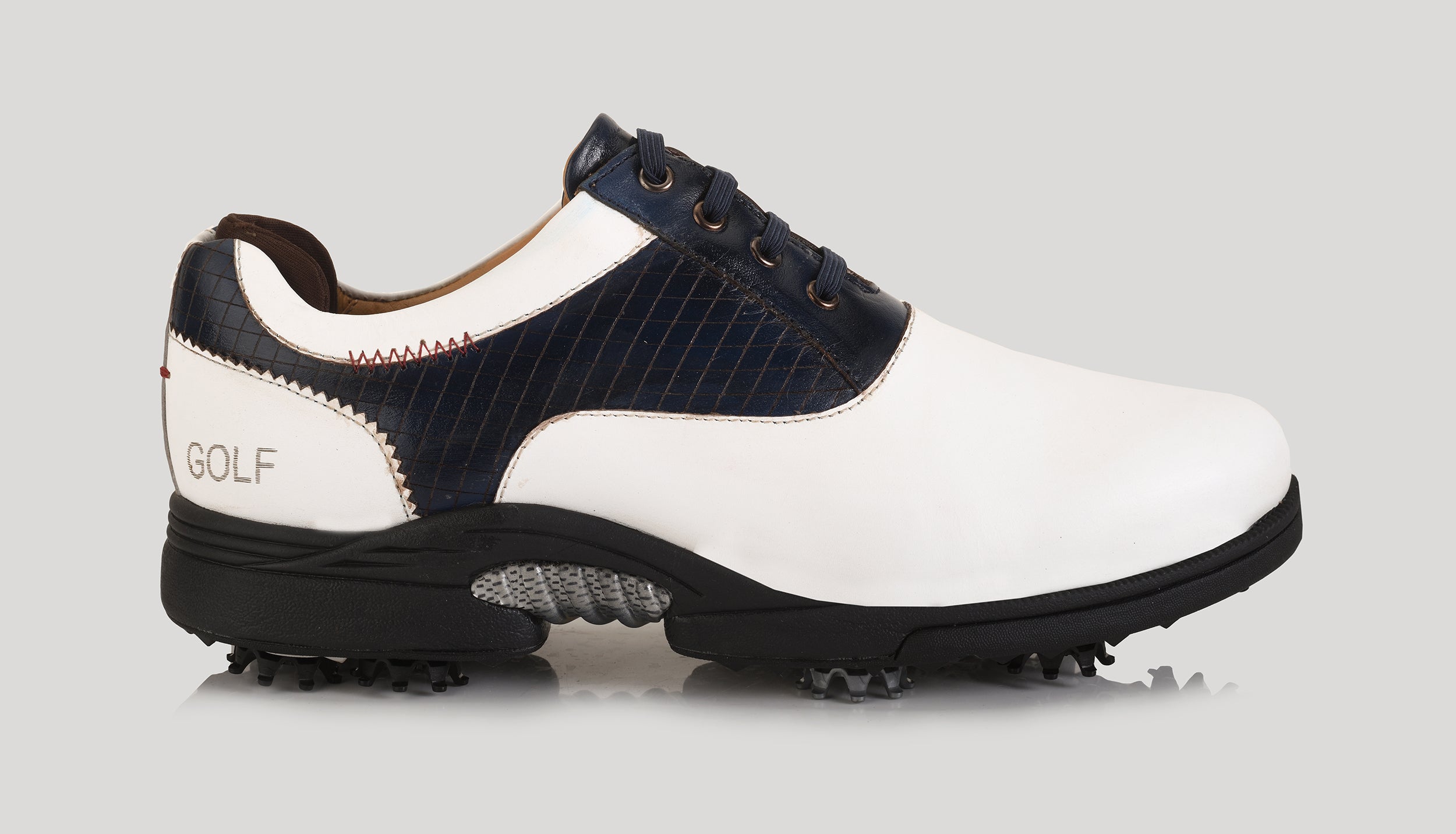 Mens black and cheap white saddle golf shoes